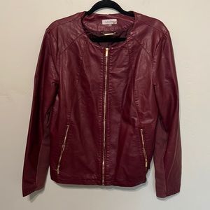 Calvin Klein Burgundy Faux Leather Jacket